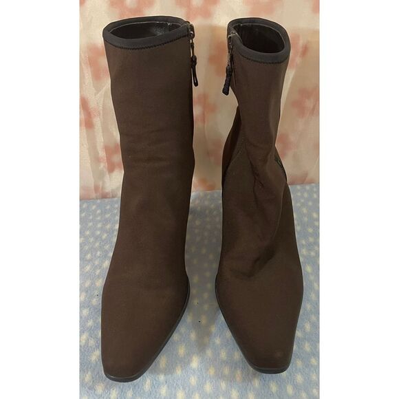 Prada Elegant Brown Stretch Fabric Ankle Boots with Kitten Heel for Women 40 - Picture 4 of 9